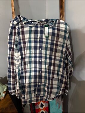 Men's Plaid Button-Down Shirt - Blue, Teal & White